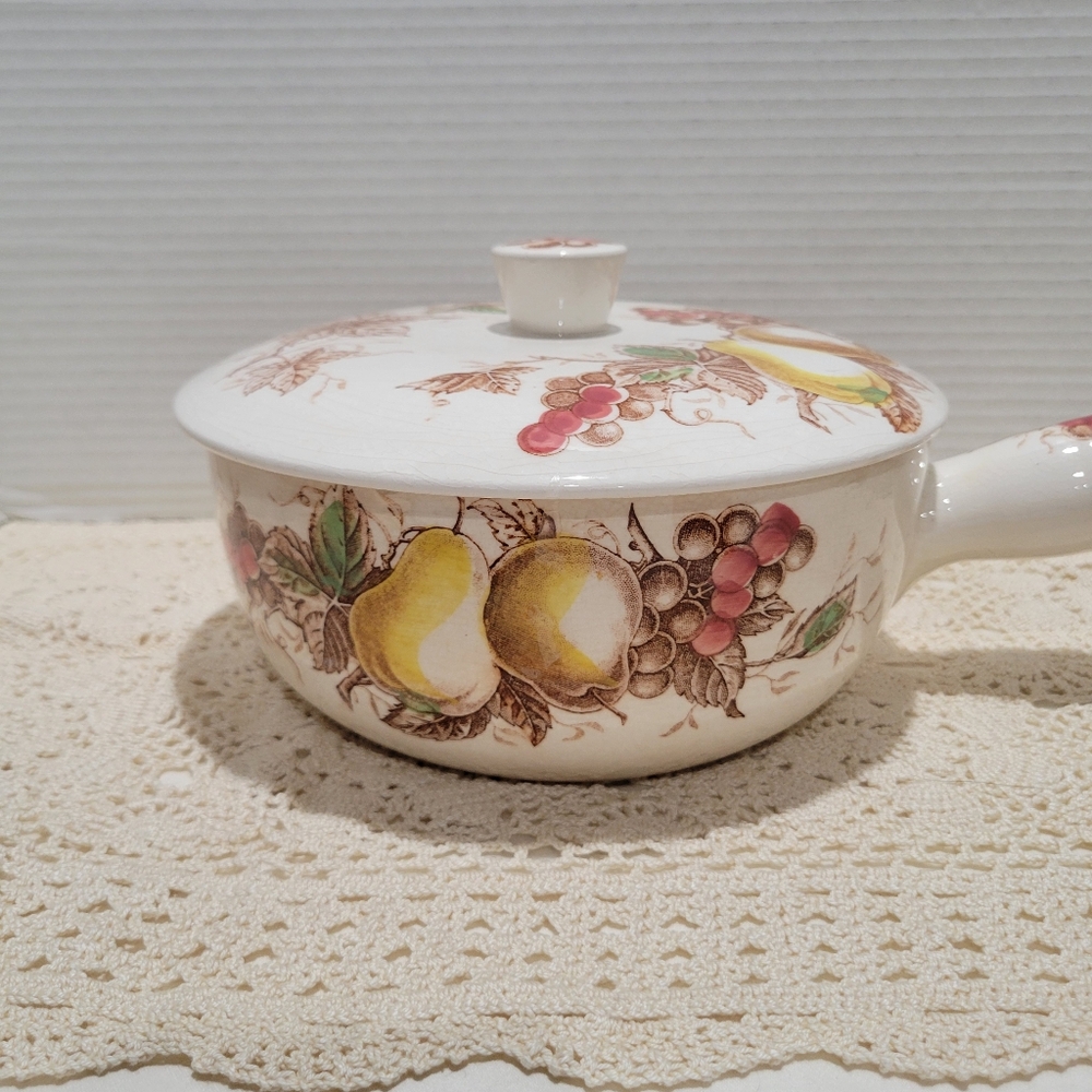Vtg Nasco Fruit Arbor casserole dish with lid Fall Thanksgiving made in Japan